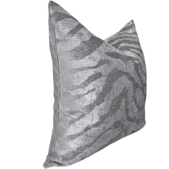 Two Silver Luxe Velvet Zebra Print Pillow Covers (20x20) - Picture 2 of 3